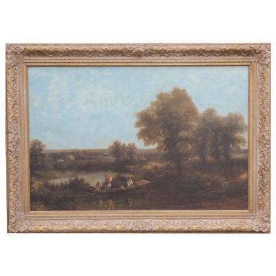 W Joseph Shayer Unknown Naturalistic Landscape with Figures on a Boat 20th C