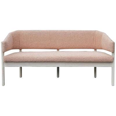 Custom Postmodern Angular Pink Shearling Style White Oak Loveseat / Bench/ Sofa