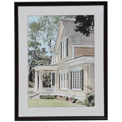 Realistic Perspective Architectural Galveston House Watercolor Painting 2000s