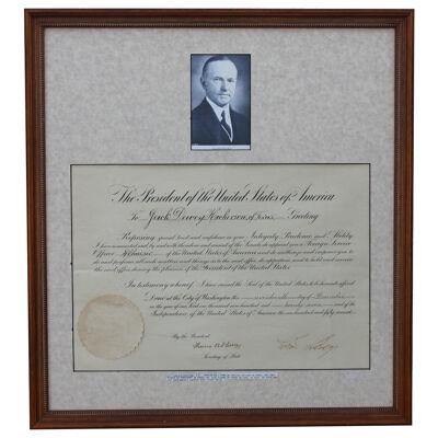 Presidential Seal with Calvin Coolidge Signed Document
