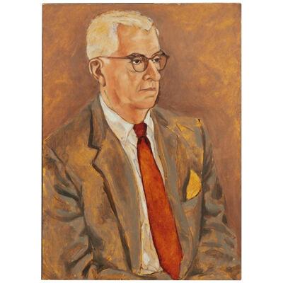 Mid-Century Untitled Portrait of a Man Neutral Tones Oil on Board