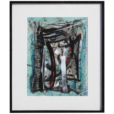 1980s Blue Tonal Contemporary Abstract Expressionist Painting