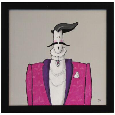 “Mssr. Violette” Pink, Purple, and Grey Abstract Aristocratic Figure Painting
