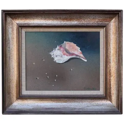 1970s "Conch on the Beach" Realist Still Life Oil Painting