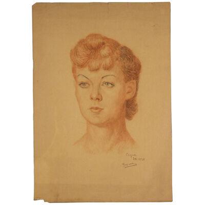 Emile Lejeune Early Portrait of a French Woman Colored Pencil and Graphite 1938