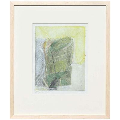 1984 R Blasser "Study - Paper Bag" Abstract Green & Neutral Toned Print, Framed