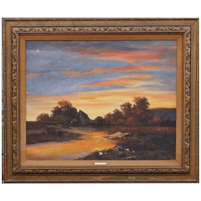 Mid Century Texas Hill Country Landscape at Sunset