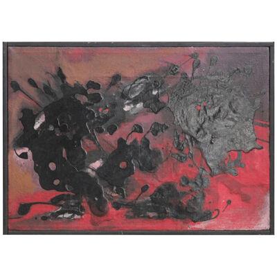 1960s Rorschach Inkblot Style Red and Black Abstract Painting