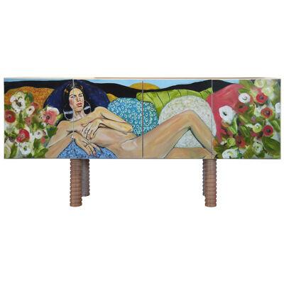 Stunning Custom Contemporary Modern Sideboard with Gustav Klimt Style Painting