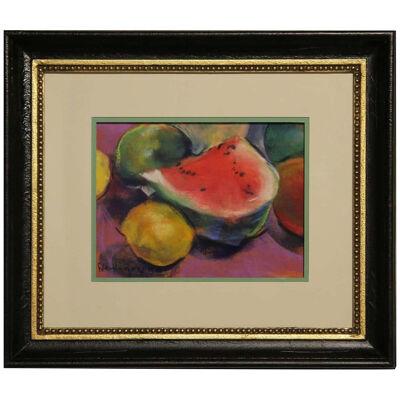 Warm Toned Colorful Realistic Watermelon and Lemon Still Life Fruit Drawing 20th