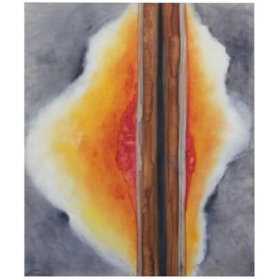 Karen Lastre Linear Orange and Grey Abstract Painting 1971