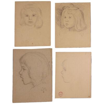 1910s Graphite Collection of Girl Portrait Studies - 4 Pieces