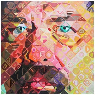 Colorful Contemporary Chuck Close Style Self Portrait Painting by Matt Aston
