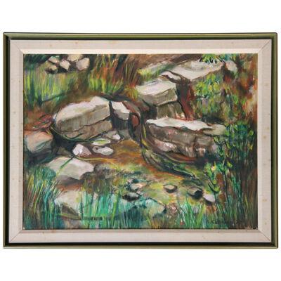 1970s Modern Naturalistic Texas Landscape with Rock