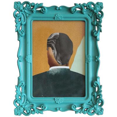 “Rear View Portrait” Abstract Magazine Collage of a Man by Scott Woodard, Framed