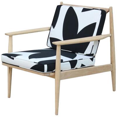 Modern Baumritter Black & White Geometric Light Walnut Danish Style Lounge Chair