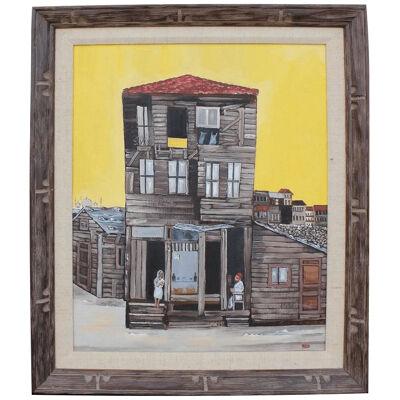 "Istanbul Tenement" Architectural Yellow Toned Painting