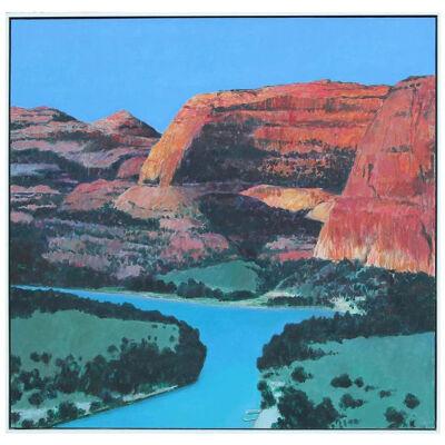 1989 "Rio Grande" Abstract River Valley Nature Painting by Herbert Mears, Framed