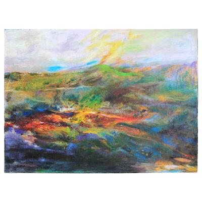 Dark Toned Landscape with Green Mountain Impressionist Painting