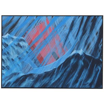 David True "Promises Kept" Large Blue Tonal Surrealist Painting 1986