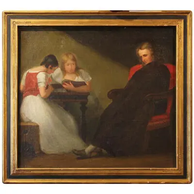 Romantic Style Portrait Oil Painting of a Headmaster with Students