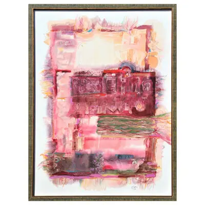 "Oaxaca III" Pink and Red Modern Abstract Watercolor Painting of Mexico