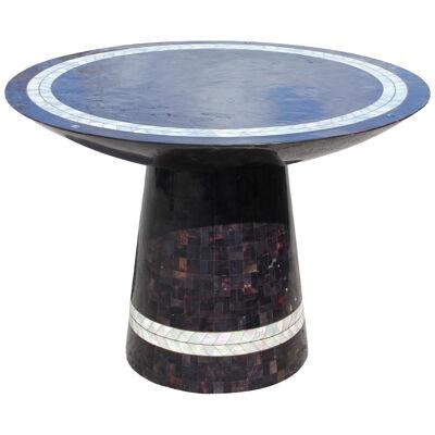 Hollywood Regency Tessellated Stone Pearl Round Pedestal Dining Table
