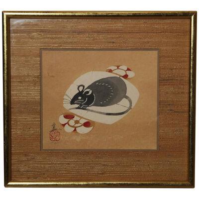 Mid-Century Modern Japanese Rat Woodblock Print 2/5