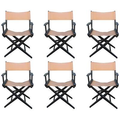 Black and Tan Leather Casual Director's Chairs by Telescope Co. - Set of 6