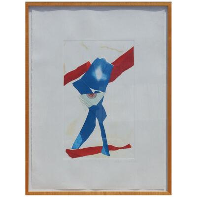 John Howard "Red Line La Grange" Modern Abstract Monotype Collage 1982