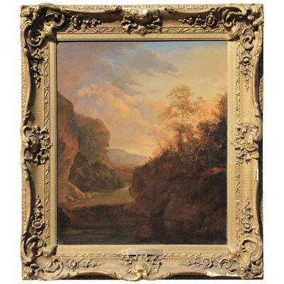 Abraham Pether Sublime Sunset Over a Mountainous Landscape Painting 18th Century