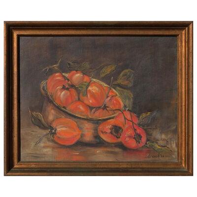Warm Toned Realistic Interior Still Life of Freshly Picked Persimmons