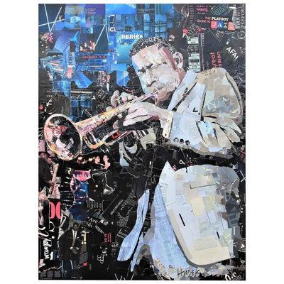 Jim Hudek “Lee Morgan Jazz” Blue, Black, and Gray Pop Art Mixed Media Collag