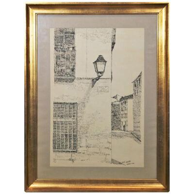 Unknown "Madrid Viejo" Townscape Ink Drawing