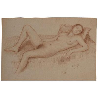1950s Reclining Naturalistic Nude Woman Study Graphite on Paper