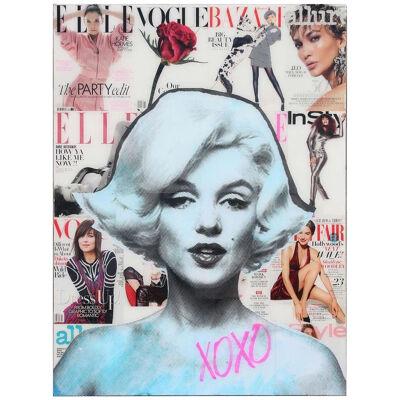 Jim Hudek “XOXO from Marilyn” Blue Tone Marilyn Monroe Mix Media Collage 2021