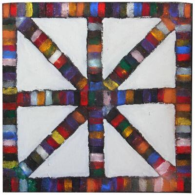 1990s Contemporary "Cross Tracks 7" Geometric Color Wheel Painting