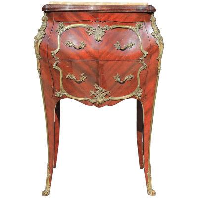 Small Ornate Ormolu Mounted French Louis XVI Style Bombé Commode or Chest