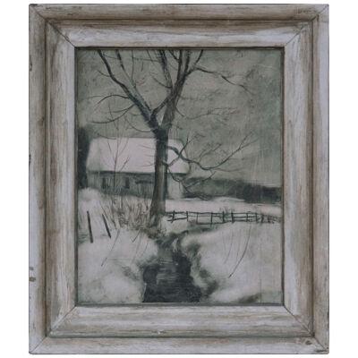 Traditional Framed "Winter Scene with a Creek" Oil Panting 1980