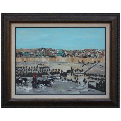 Frank Freed Impressionist Landscape Painting of the Holy City of Jerusalem 1960
