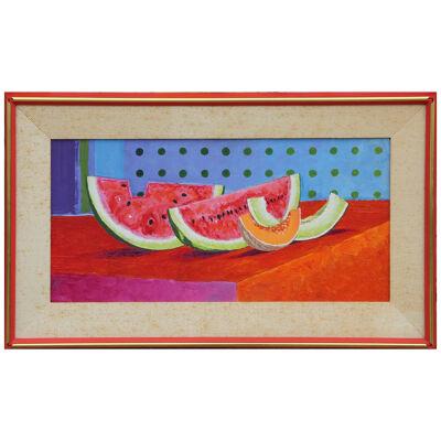 Naturalistic Red and Blue Watermelon Still Life Painting
