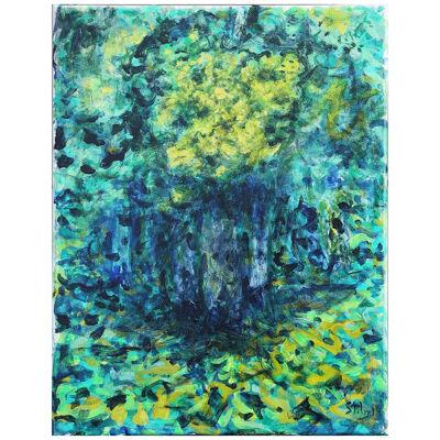 "Aspen Series 20" Green & Blue Abstract Forest Landscape by Earl Staley	