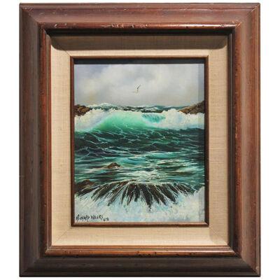 Richard Weers Stormy Seascape with Seagull Flying and Crashing Waves 1978
