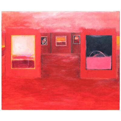 Karen Lastre Red Toned Abstract Expressionist Gallery Scene Painting 1990s