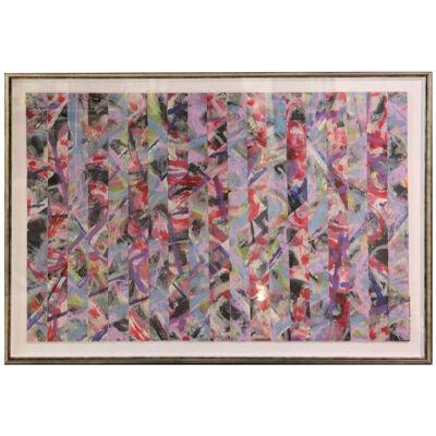 2017 Gestural Pink and Red Woven Mixed-Media Painting by Ibsen Espada, Framed