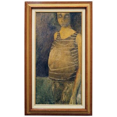 Small Longitudinal Dark Toned Abstract Portrait of a Pregnant Woman