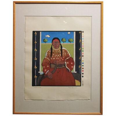 T.C. Cannon "Woman at the Window" Print 44/200 Native American Woodcut 1973-1977