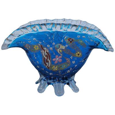 Coupe Blue Fan Art Nouveau Enamelled Glass Gilt Art Nouveau Vase