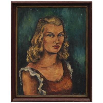 Jeanne Billfaldt "Elizabeth Anne" Abstract Realism Portrait Painting 1945