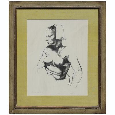 Contemporary Realist Portrait of a Nude Woman Lithograph Edition 12/35 Mid 20thC